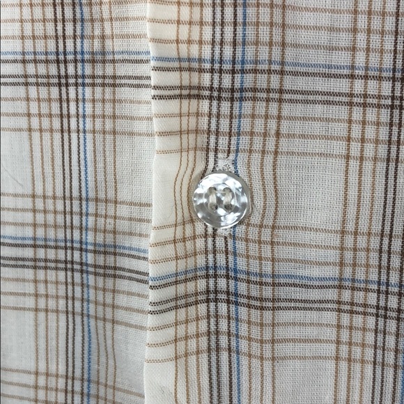 JCPenney 📌 size small VINTAGE cream brown blue & tan plaid short sleeve shirt - Picture 4 of 6